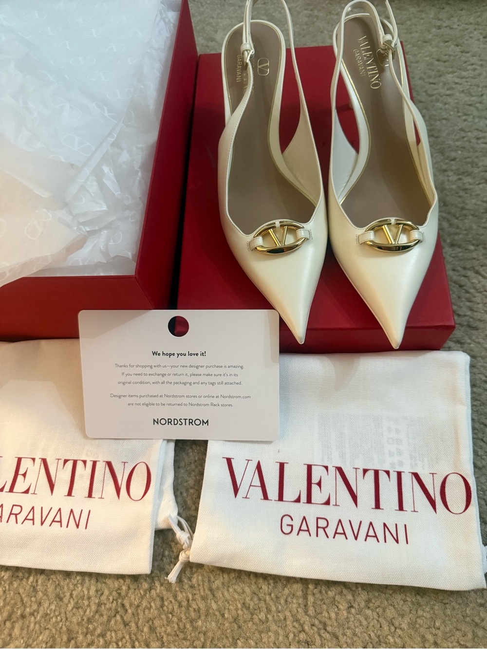 Nordstrom Women's Ivory Pointed Slingback Pumps with Gold Accent